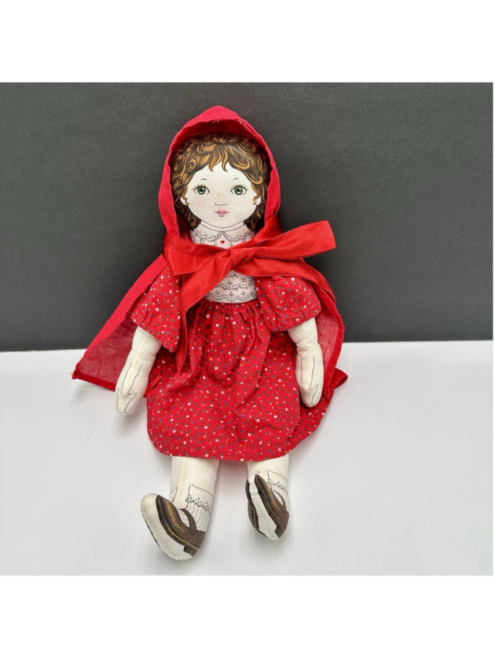 Vintage Fabric Pattern Rag Doll Little Red Riding Hood 15" Soft Body See Read